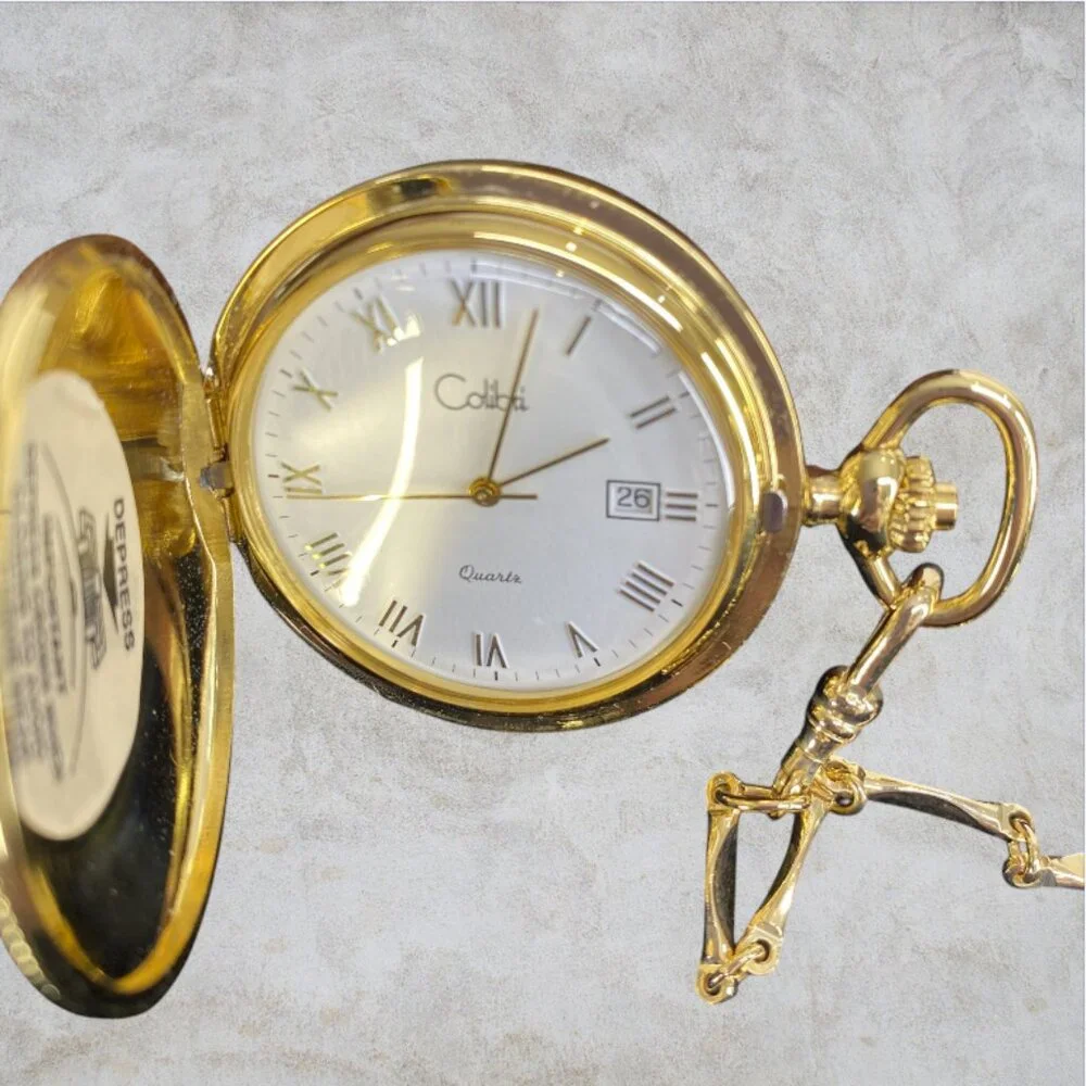 COLIBRI -- Swiss Quartz Pocket Watch/PenKnife, NOT WORKING, Wood Box, Never Used
